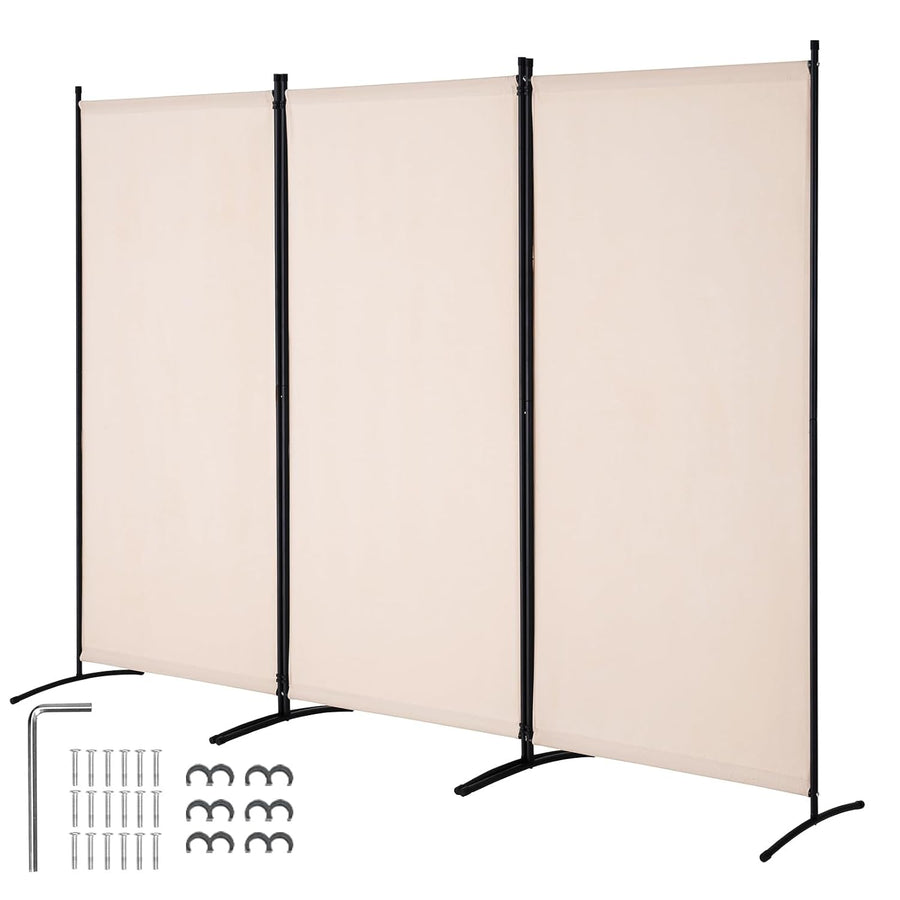 3 Panel Beige Folding Room Divider Privacy Screen Partition 260x184cm