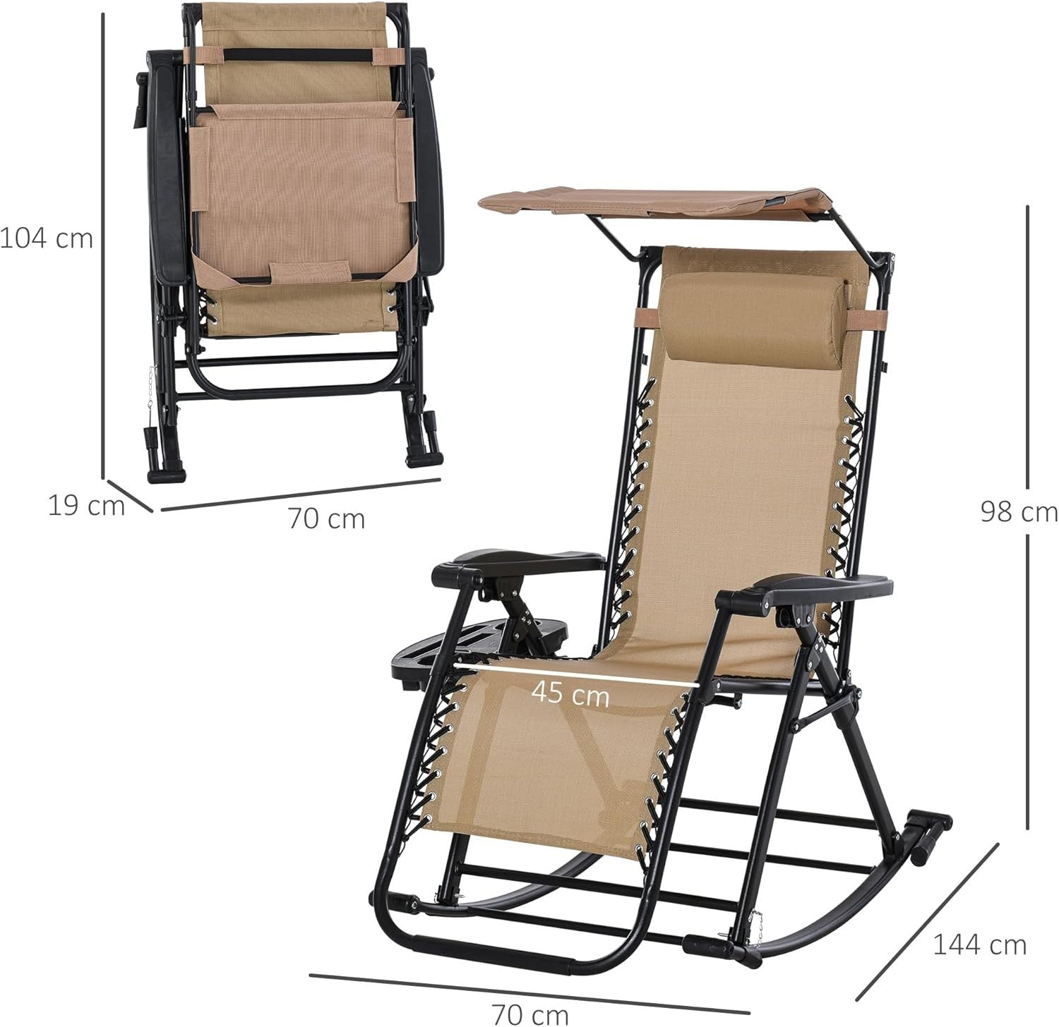 Adjustable Zero Gravity Recliner Rocking Chair with Canopy & Side Holder