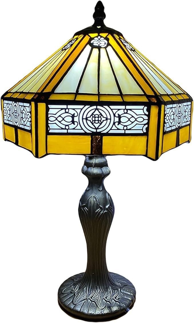 Antique Tiffany Table Lamp Stained Glass Hexagon Shade for Living Room