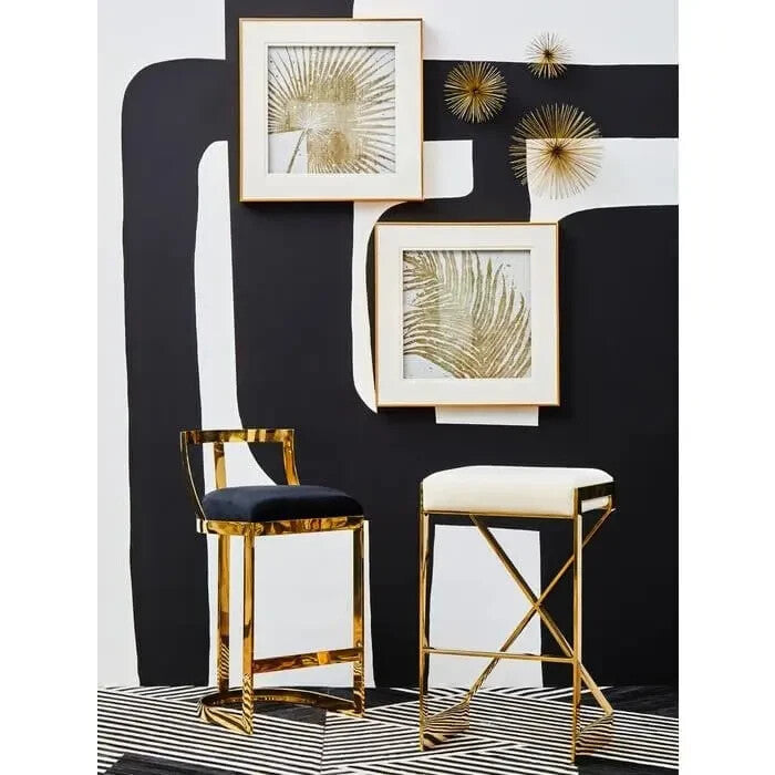 Black Velvet Bar Stool – Gold Frame, Arched Base, Luxe Modern Design
