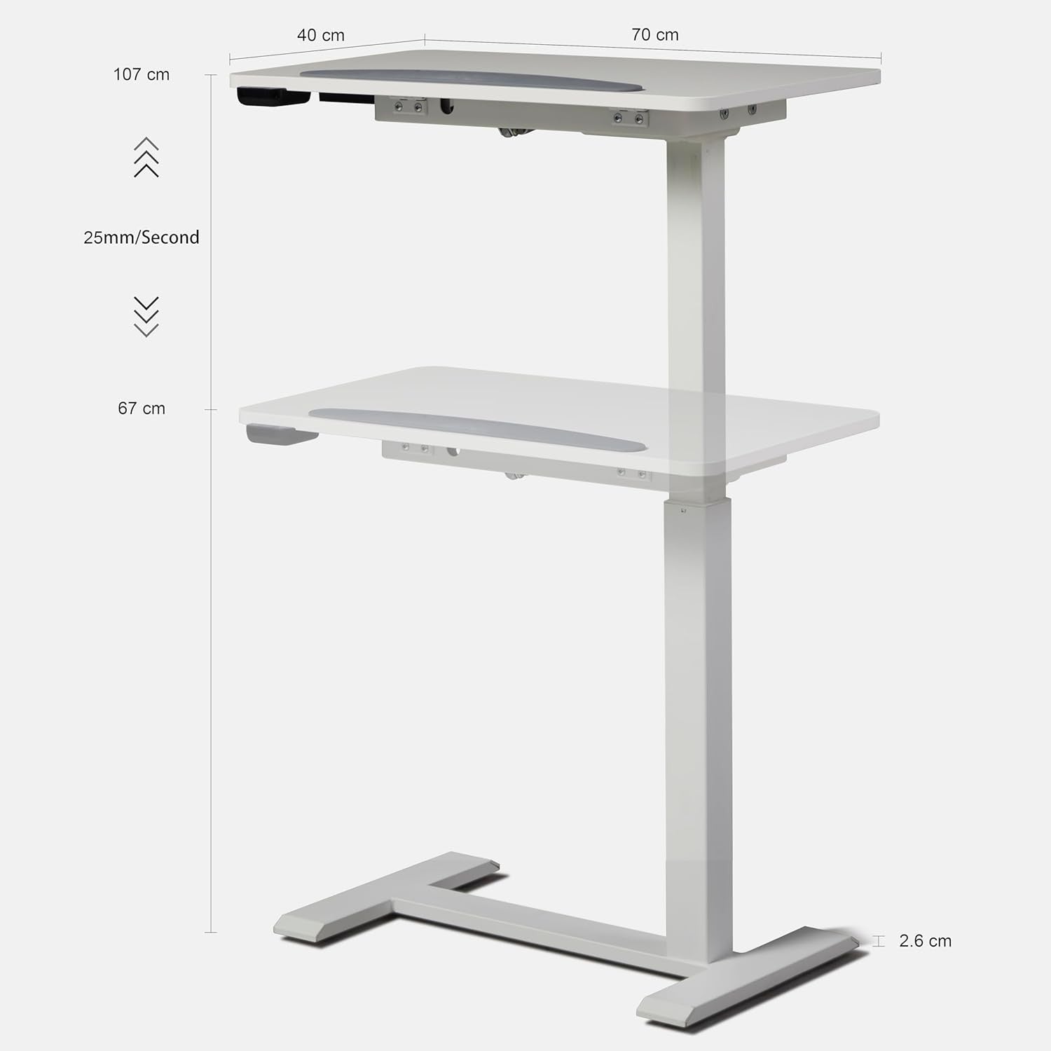 Electric Standing Desk on Wheels Height Adjust Overbed Laptop Table White