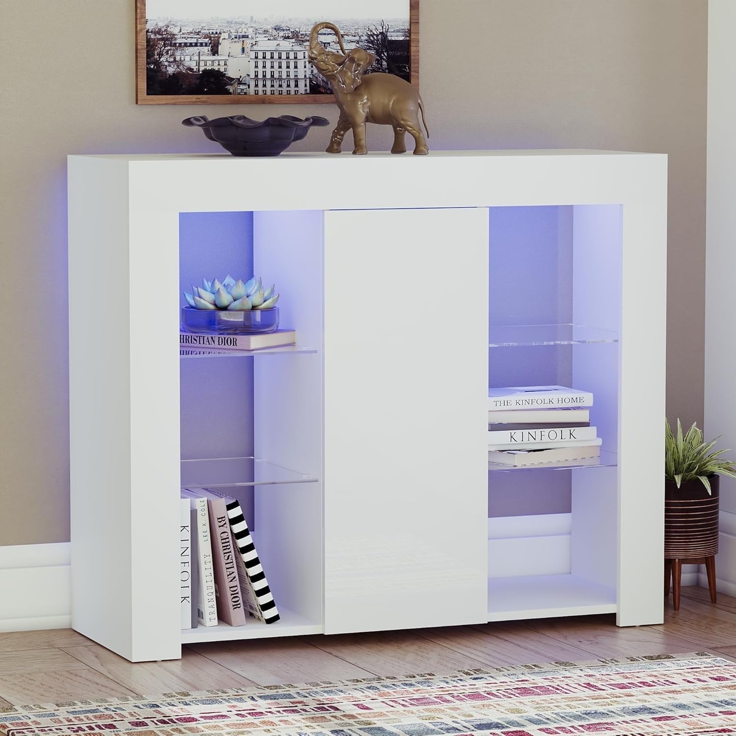 White LED Sideboard RGB Cabinet High Gloss Storage Unit Modern Display