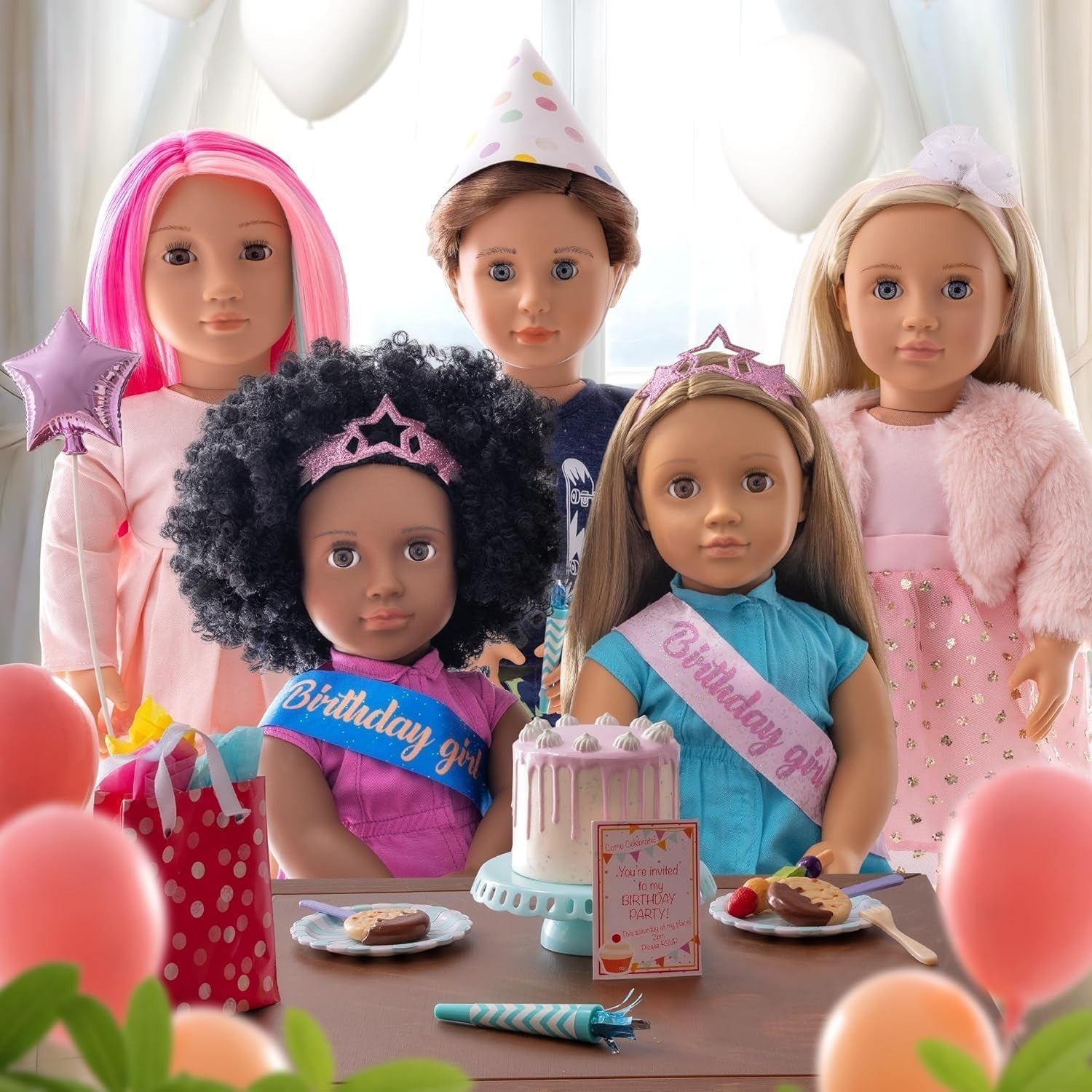 18in Birthday Doll Curly Black Hair Brown Eyes Party Outfit Toy