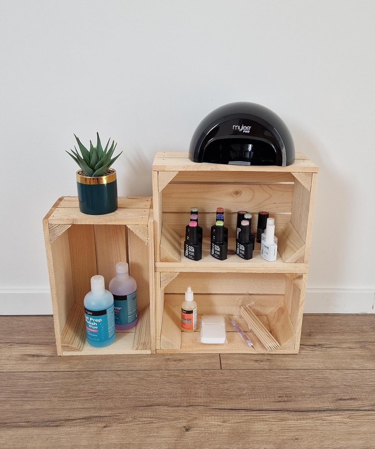 4-Piece Natural Wood Storage Crates Organizer 30x20x15cm Durable