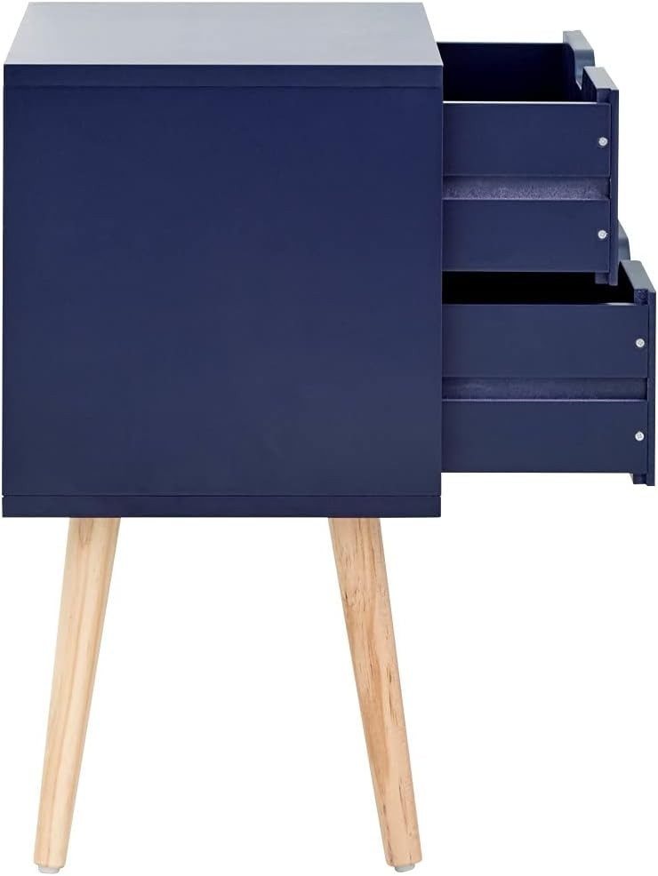Set of 2 Blue Bedside Tables with 2 Drawers & Pine Legs | Scandinavian