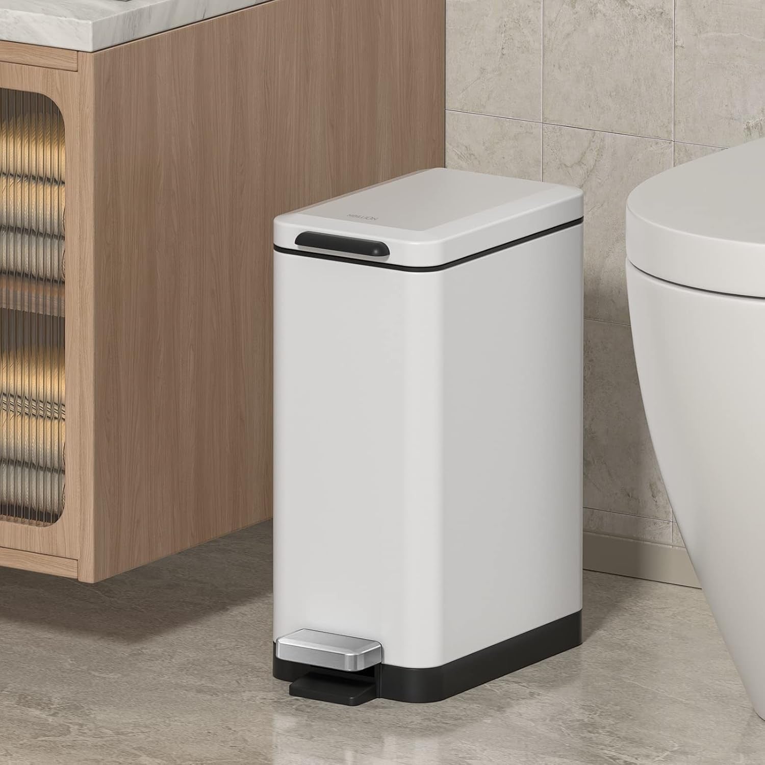 10L Slim Stainless Steel Step Trash Can Soft Close Pedal Bin White
