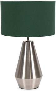 Silver Touch Dimmer Table Lamp Green Drum Shade Bedside LED Light
