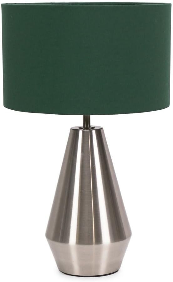 Silver Touch Dimmer Table Lamp Green Drum Shade Bedside LED Light