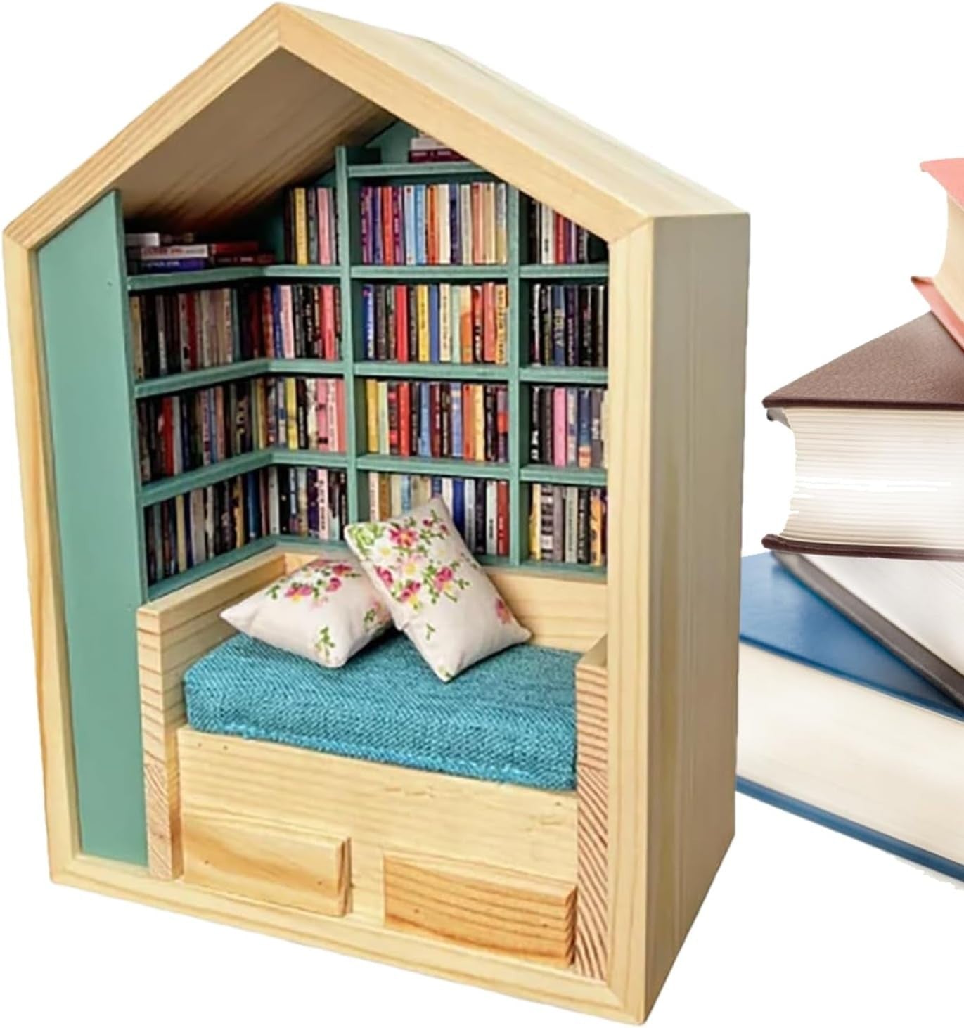 Wooden Mini Bookshelf Stress Reliever Decorative Small Bookcase Nook Shelf