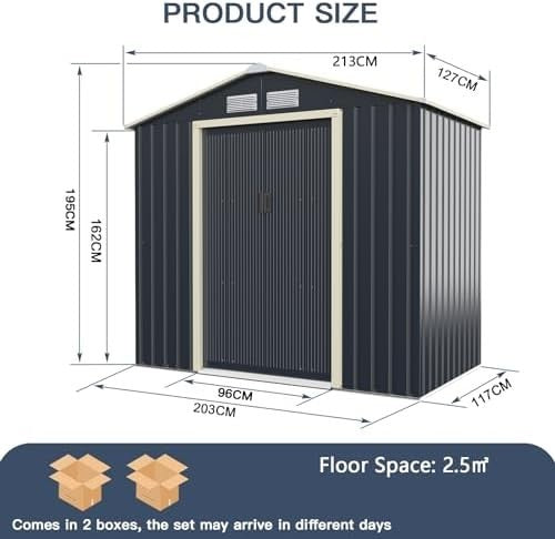 Metal Garden Storage Shed 7x4ft Waterproof Outdoor Tool Shed with Sliding Doors