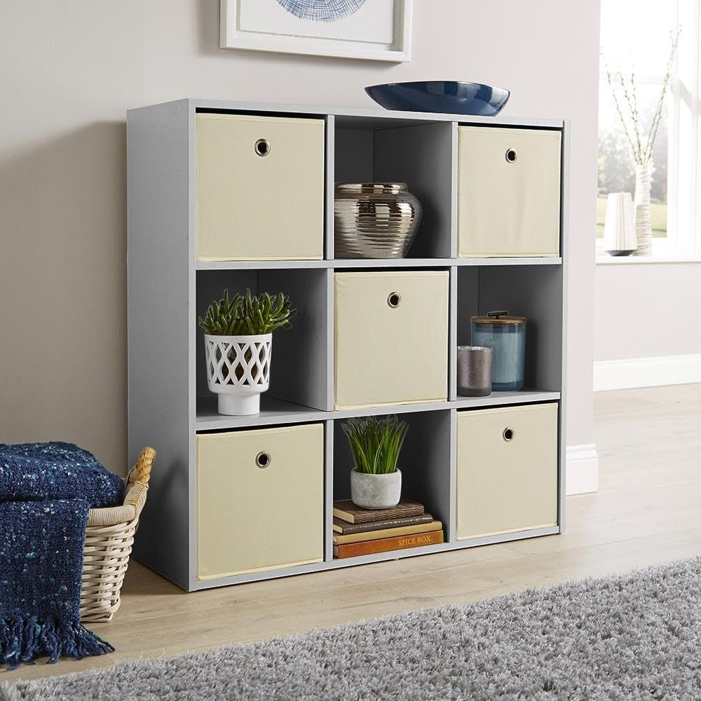 9 Cube Storage Shelf Grey Wooden Bookcase Display Unit 90cm