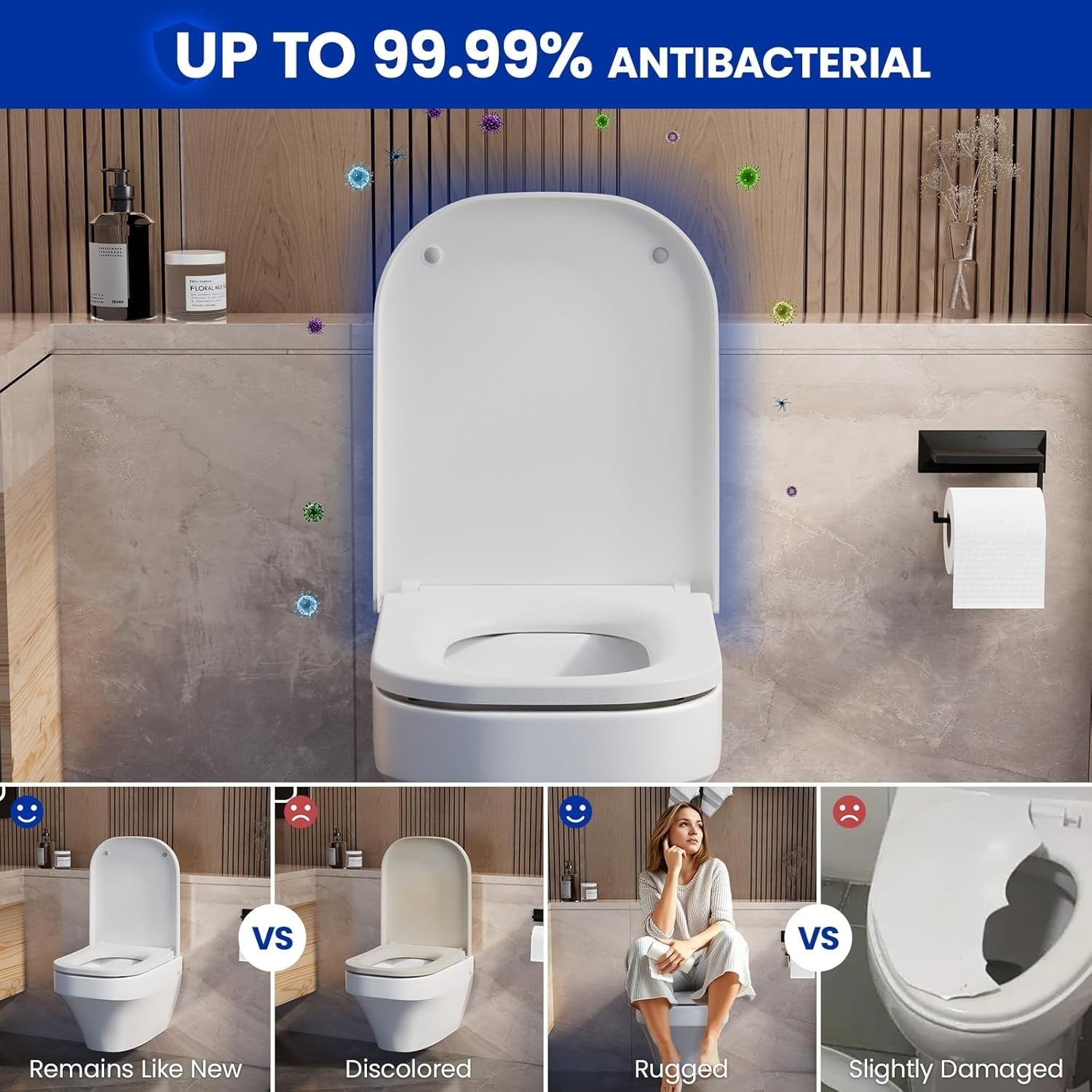 Luxury Square Soft Close Toilet Seat White Quick Release Heavy Duty 42.7x35cm