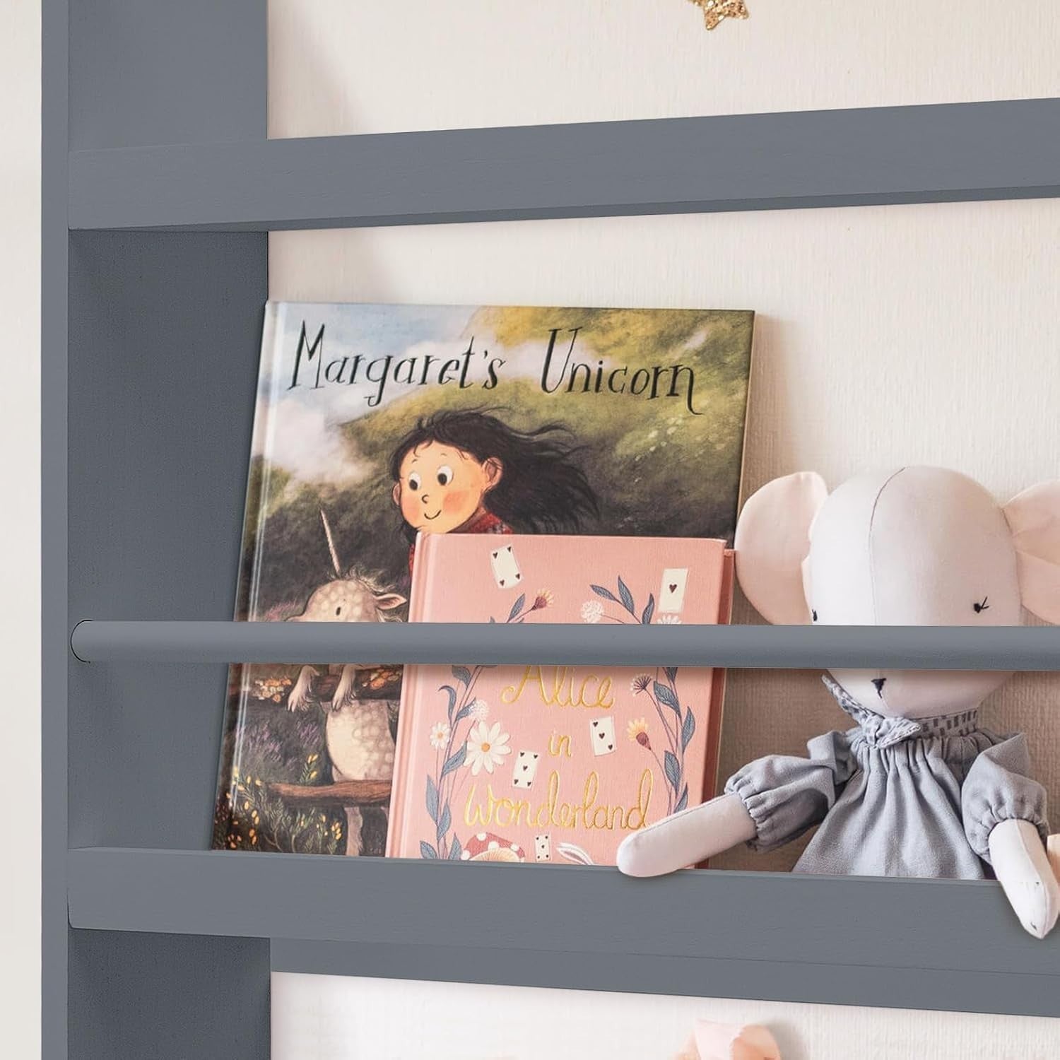 Modern 4-Tier Kids Bookshelf Wooden Storage Rack 117x60x10cm Grey