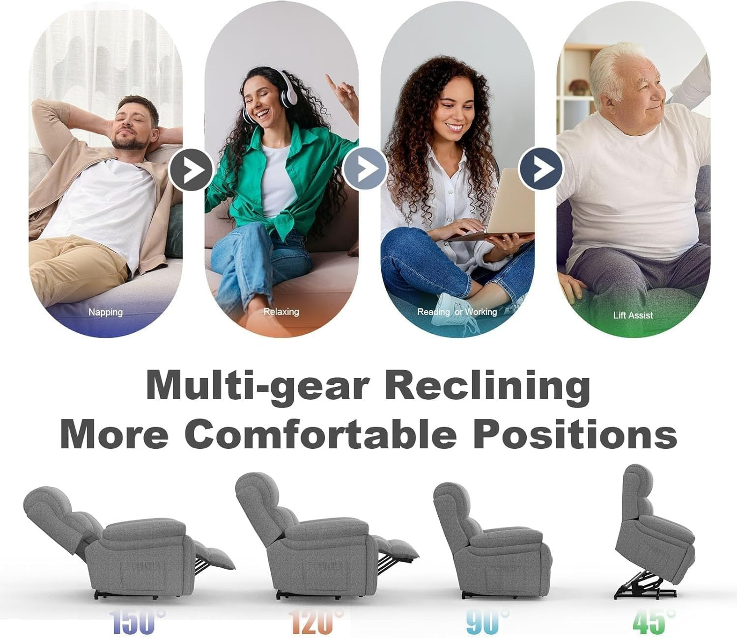 Power Lift Recliner Chair Oversized Massage Heat USB Type-C Footrest Dark Grey