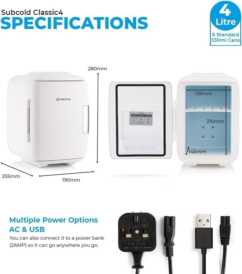 4L Mini Fridge Cooler & Warmer Portable USB AC Compact White Quiet