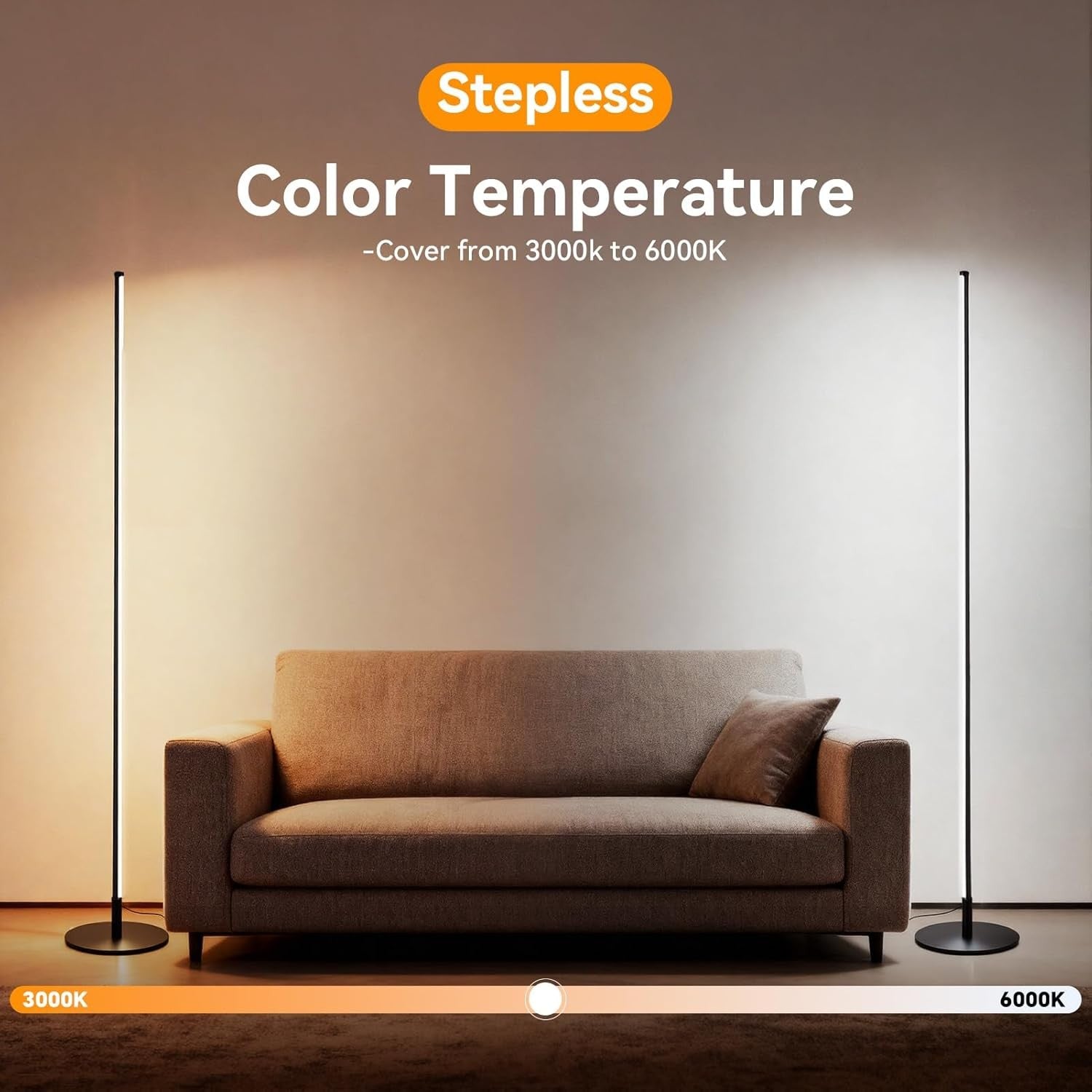 LED Floor Lamp Stepless Dimmable 3000–6000K Tall Corner Standing Light
