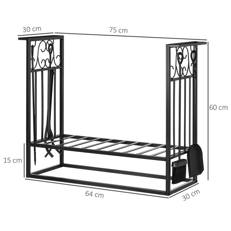 Steel Firewood Rack with Tools – Indoor/Outdoor Log Storage Stand