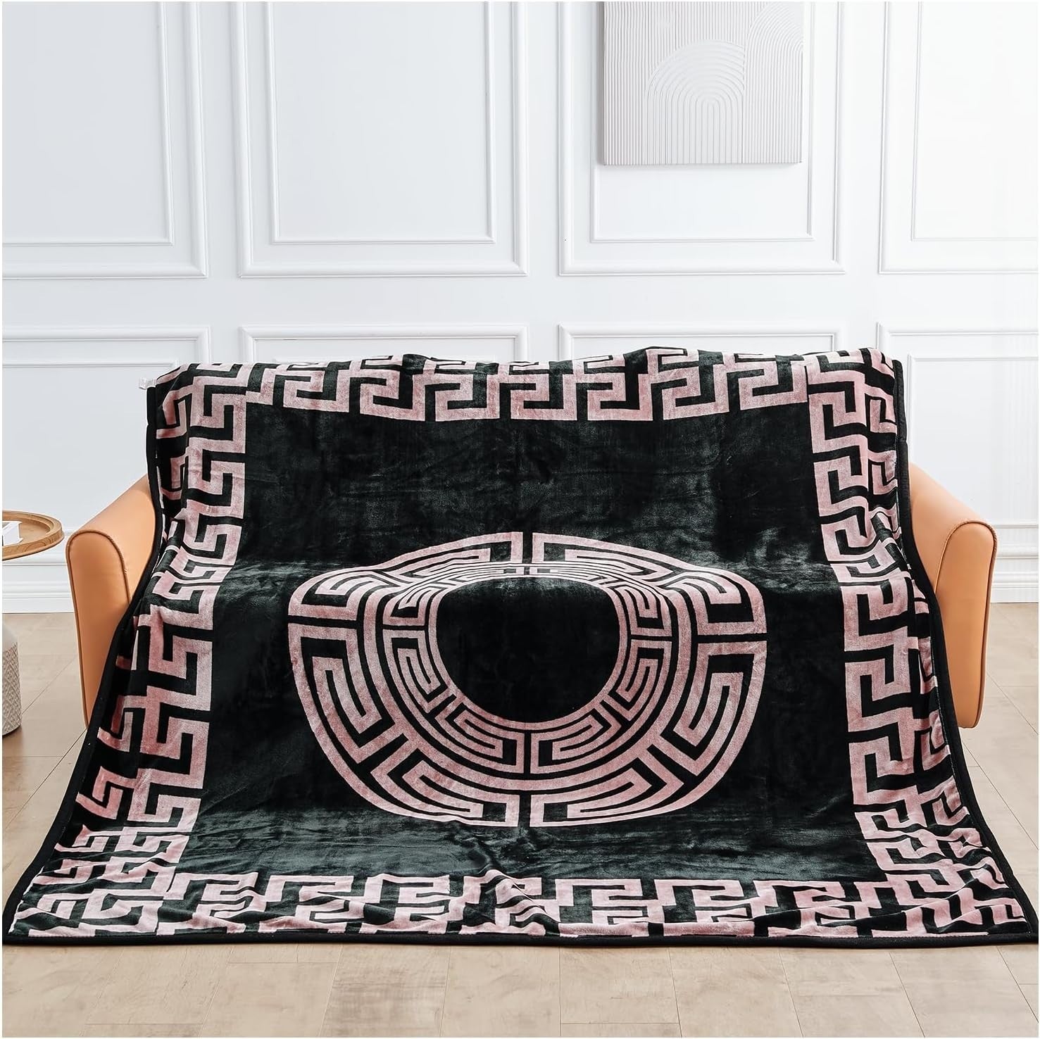 Greek Key 7kg Heavy Warm Sherpa Fleece Blanket 200x240cm King