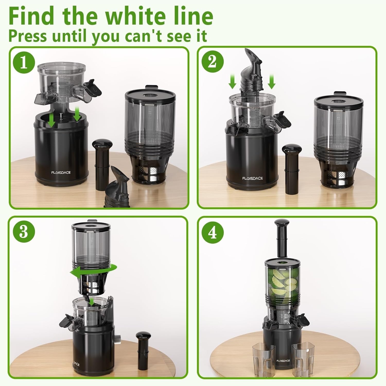 Cold Press Juicer 6.5in Feed Chute Whole Fruit Hands Free Easy Clean