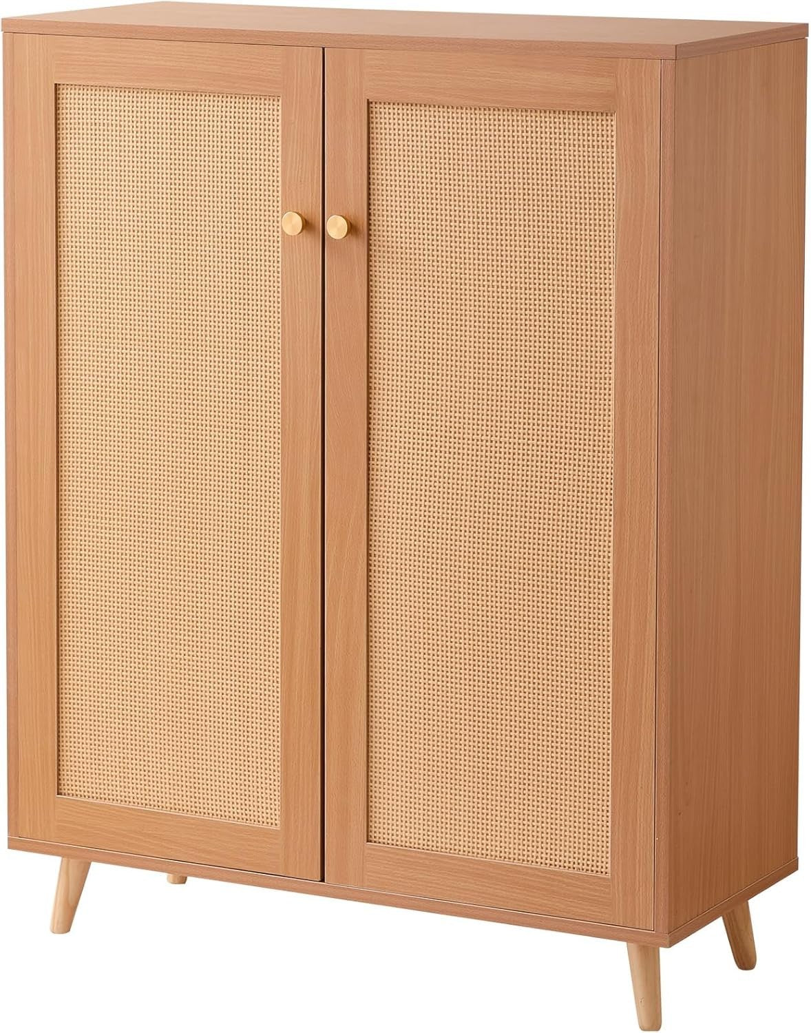 Rattan Shoe Cabinet 5 Tier Storage with Doors & Adjustable Shelves 80x34x102cm