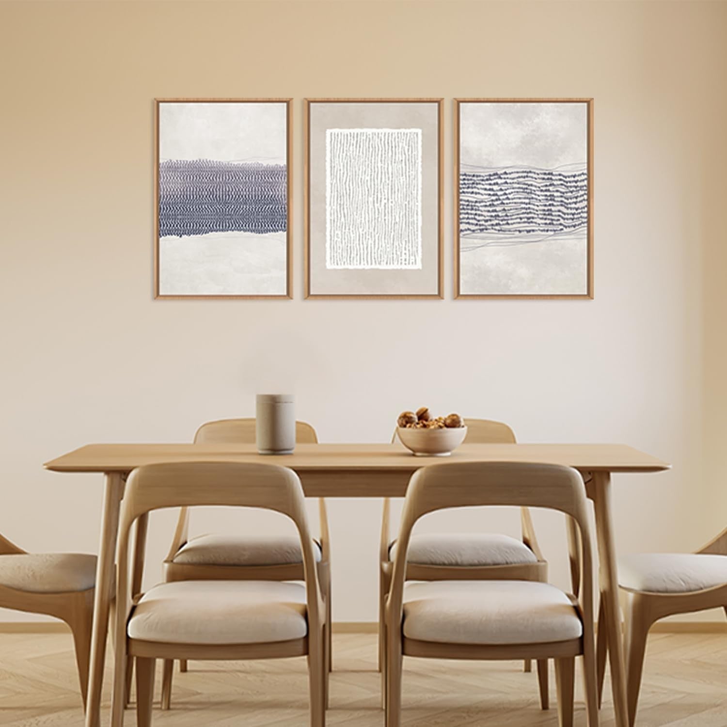 Blue White Abstract Framed Canvas Wall Art Set 3 Modern Minimal Prints