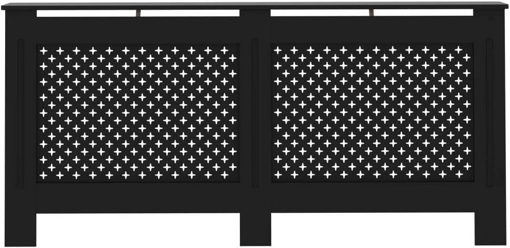 Black Radiator Cover Cabinet | Modern MDF Slatted Design with Shelf