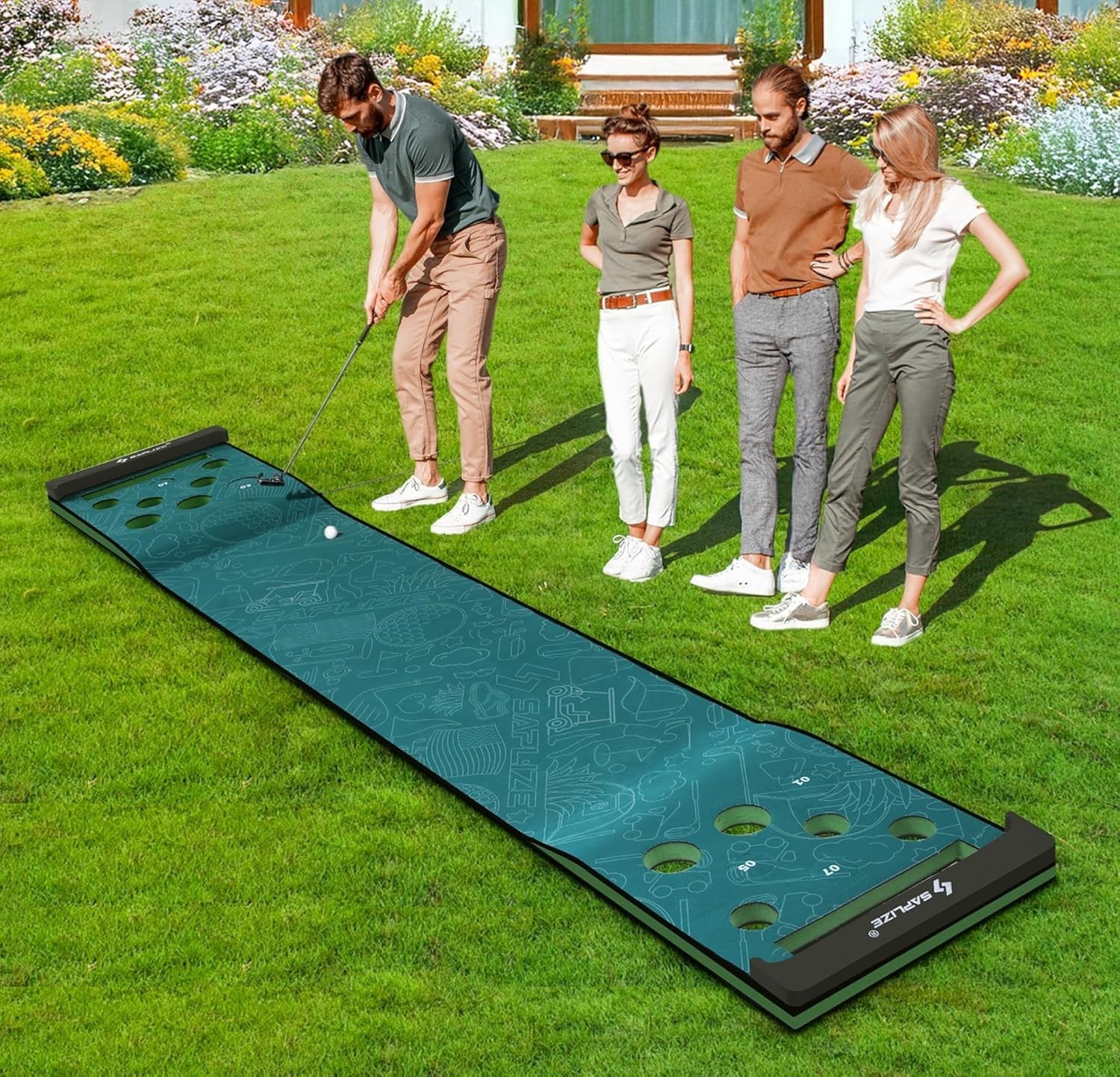 Golf Putting Green Mat Set Indoor Outdoor Practice Trainer Pong Game