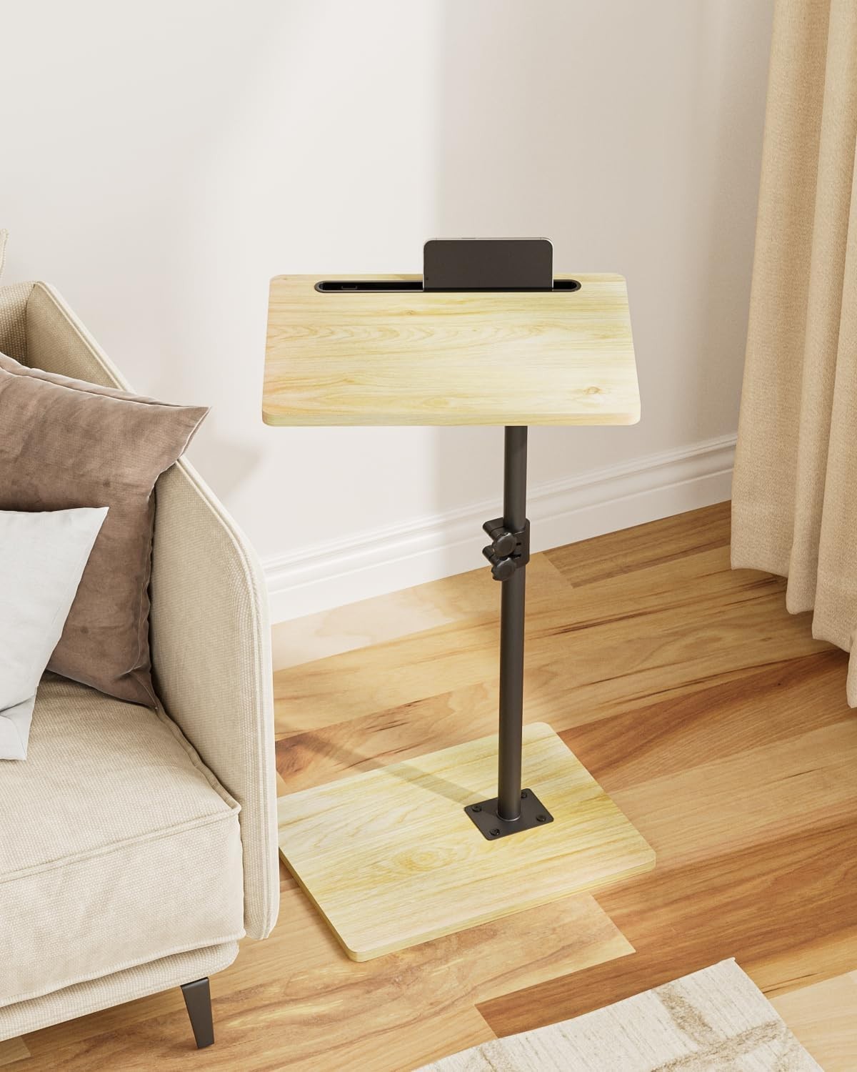 Adjustable C-Shaped Swivel Side Table 40x30x(45-81)cm Oak Coffee Tray