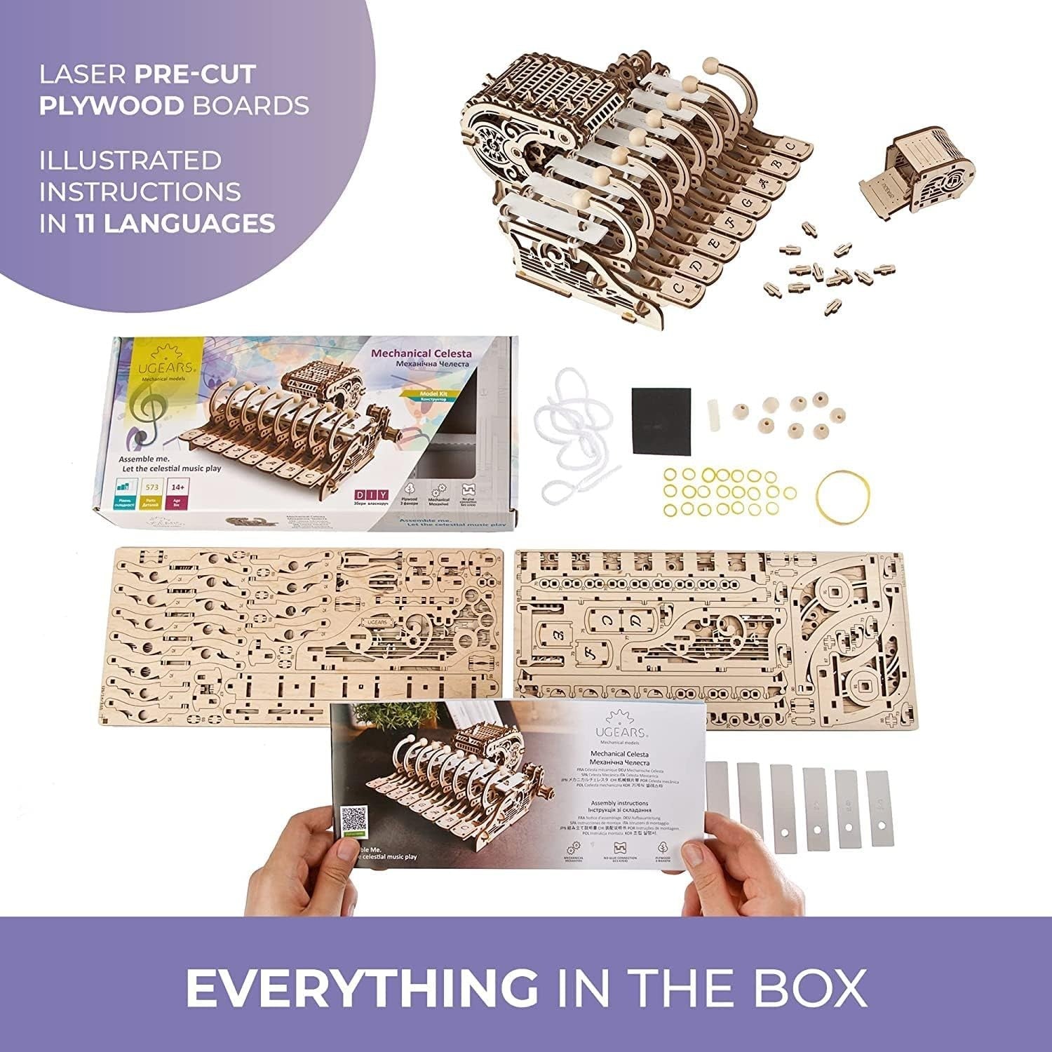 3D Wooden Musical Piano Puzzle DIY Mechanical Music Box Kit 573PCS Adult