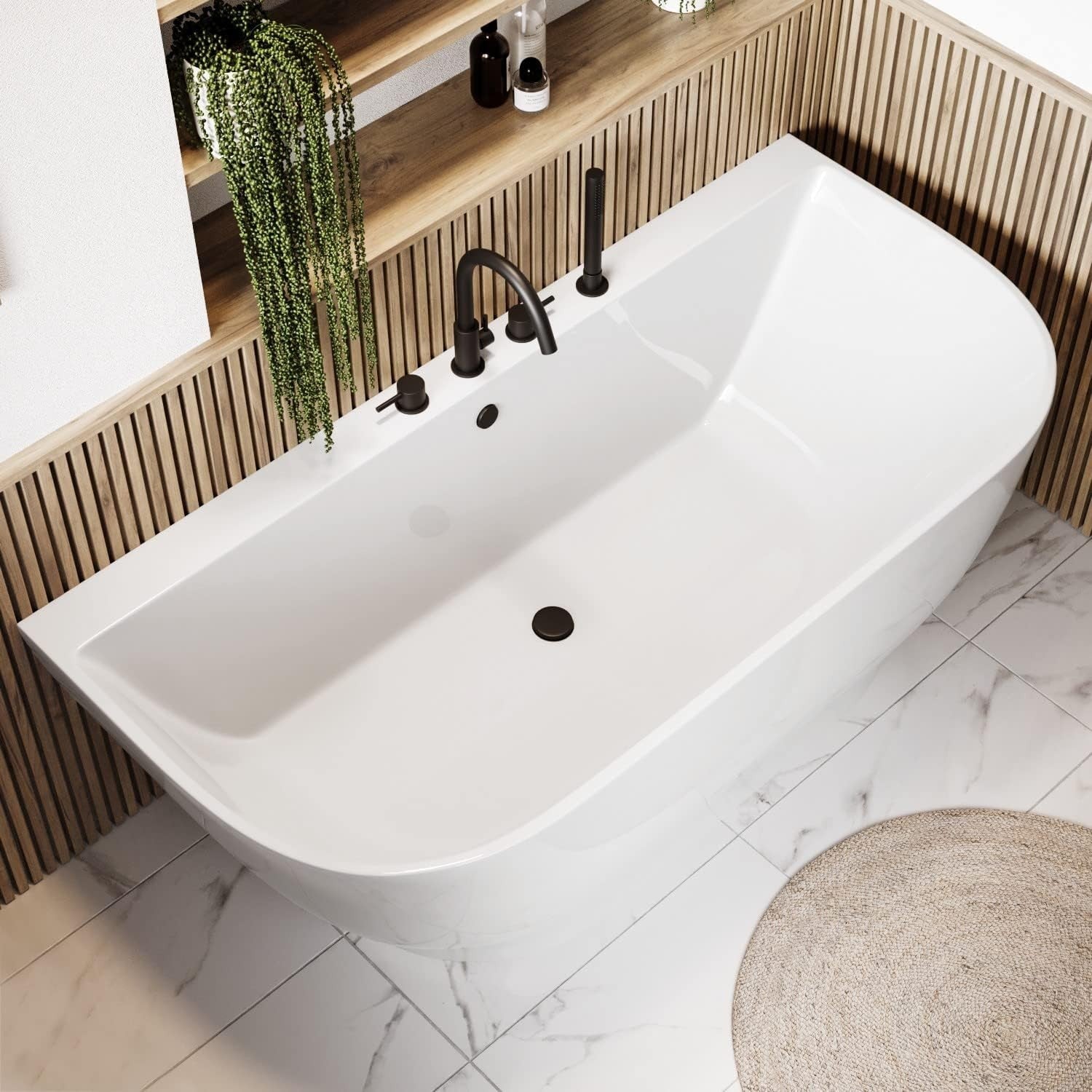 1650x780mm Freestanding Double Ended Back-to-Wall Bath White Acrylic Oval