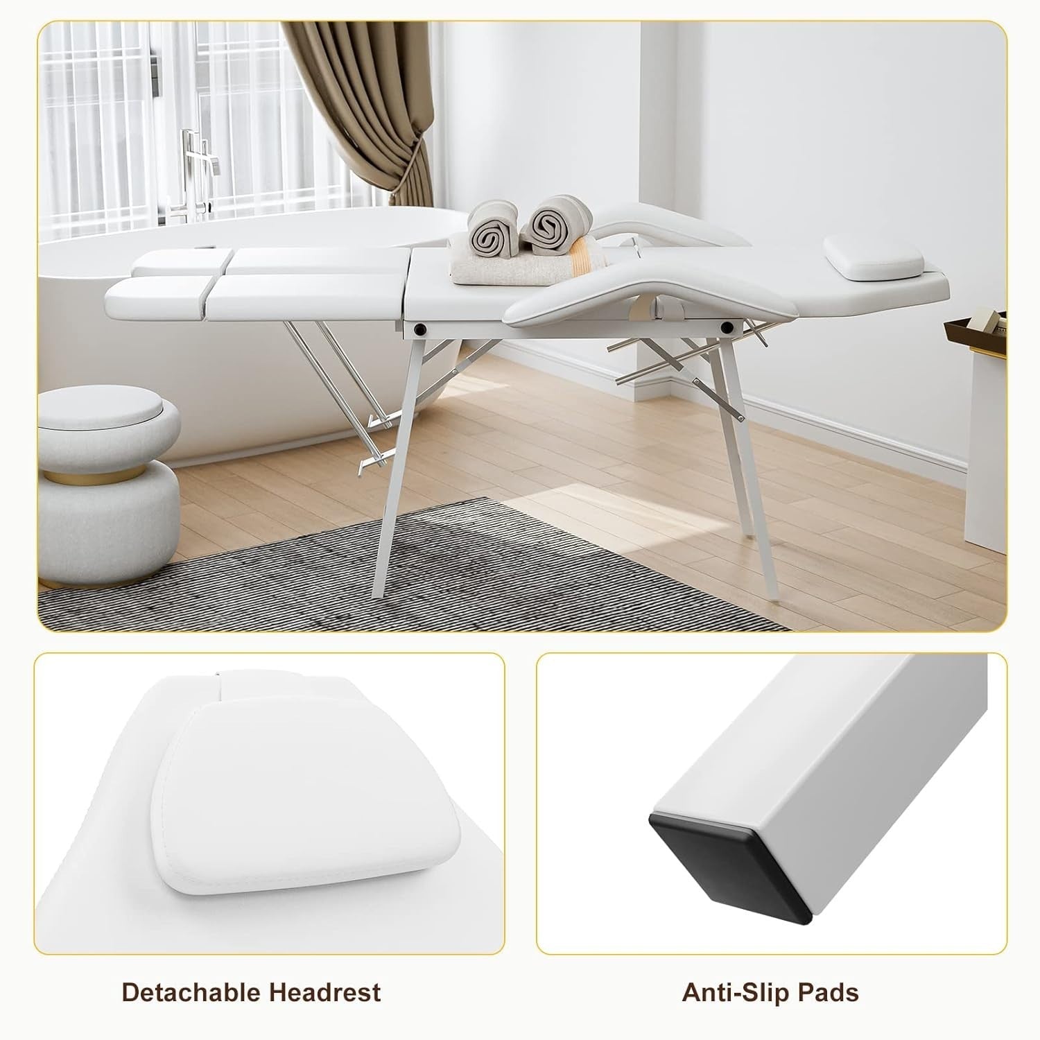 Portable 3-Section Folding Massage Table Adjustable Spa Bed With Carry Bag