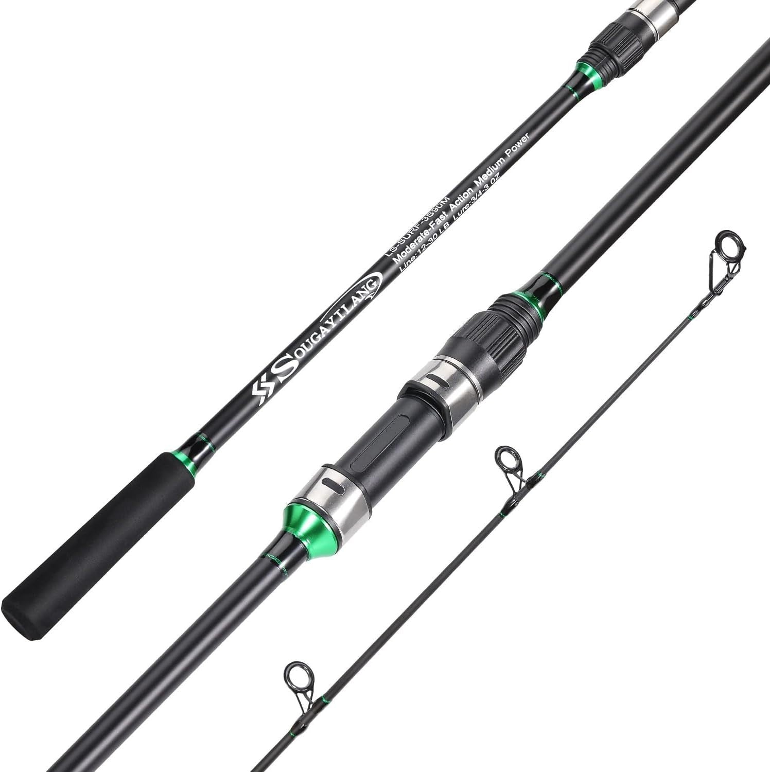 Travel Surf Fishing Rod Carbon Fiber 3-Piece Spinning Rod for Saltwater