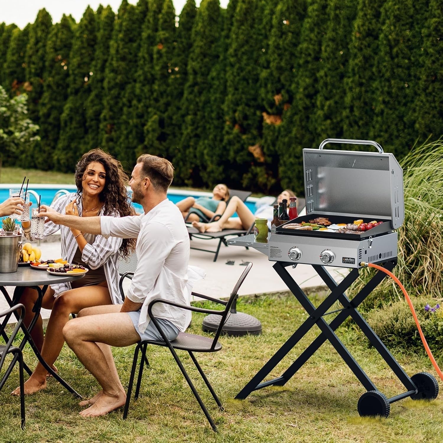 2-Burner Portable Gas BBQ Grill with Folding Stand & Side Table