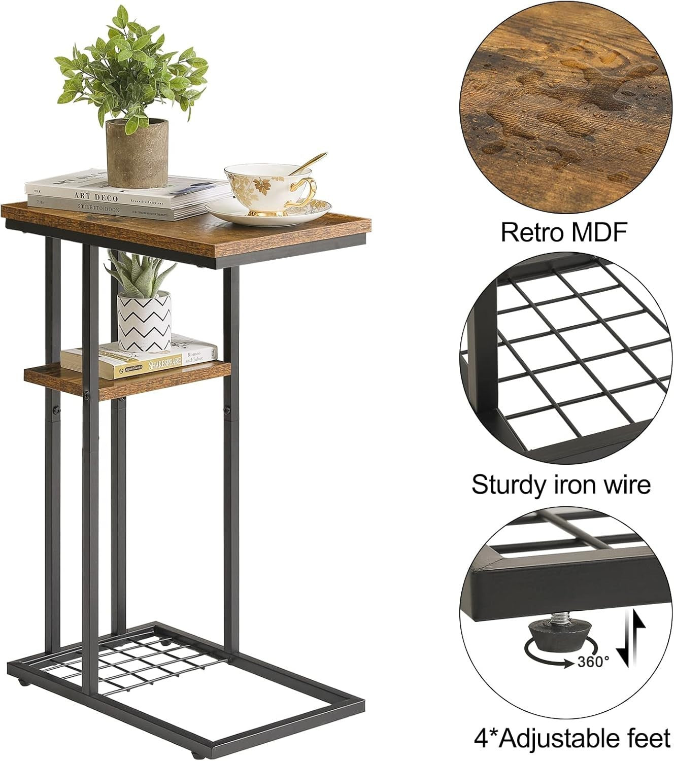 C-Shaped Side Table Snack Table for Small Spaces – Industrial Metal Desk