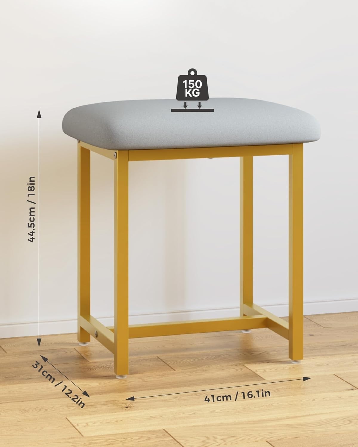 White Gold Vanity Stool Soft Padded Modern Dressing Table Seat 41x30x45cm