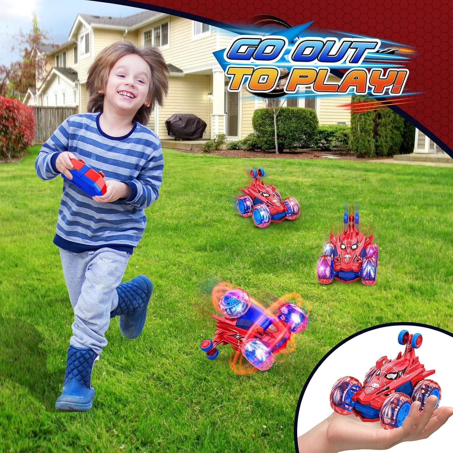 Monster Truck RC Car for Kids 3-10, LED Light Remote Control Toy Gift