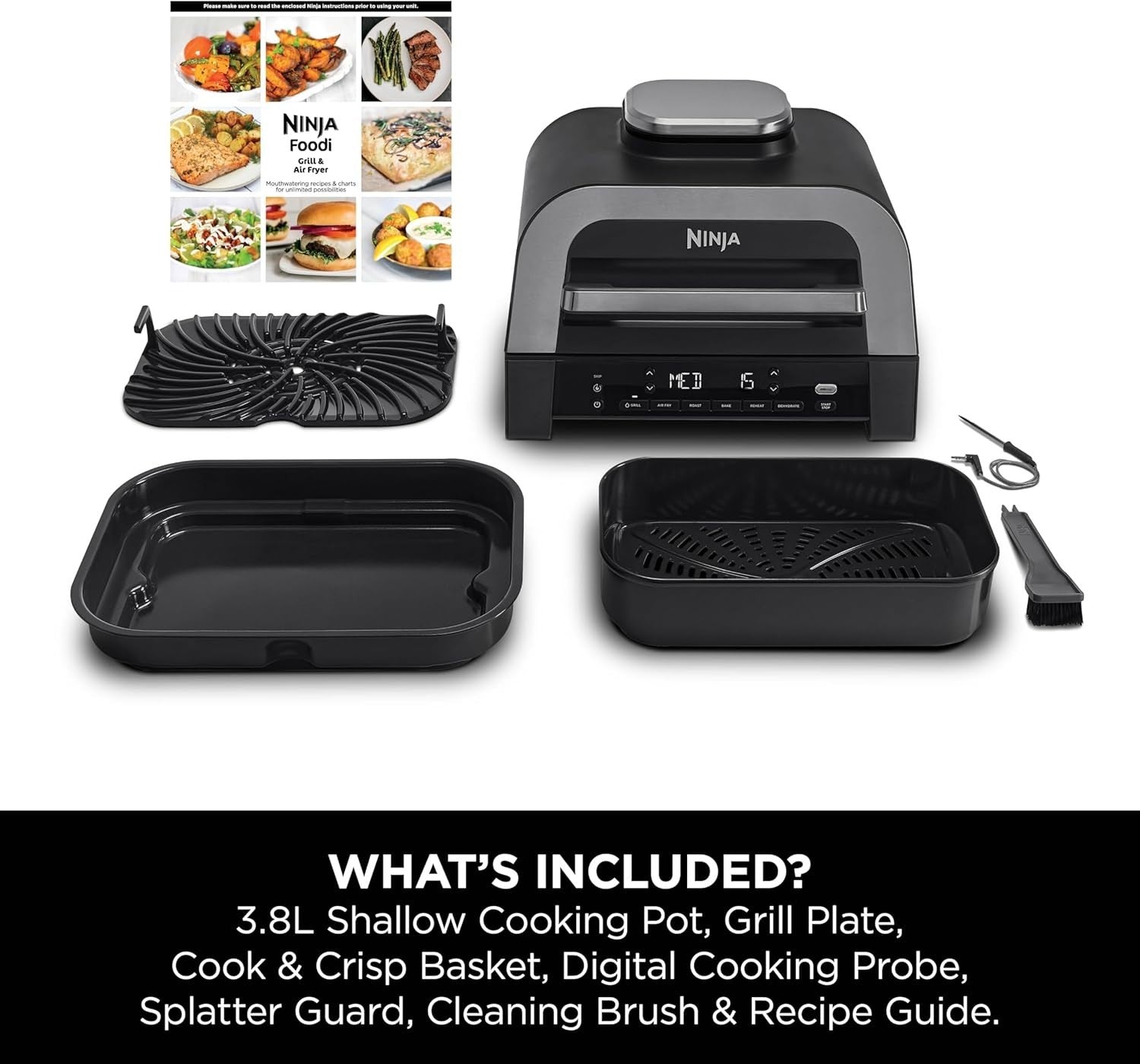 Indoor Grill Air Fryer 6-in-1 XL Plate Low Smoke Digital Thermometer 1760W