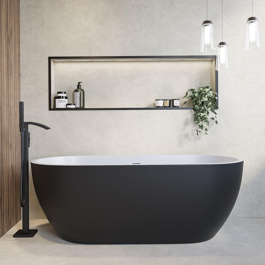 1650x750mm Freestanding Double Ended Bath Black Acrylic Modern Oval