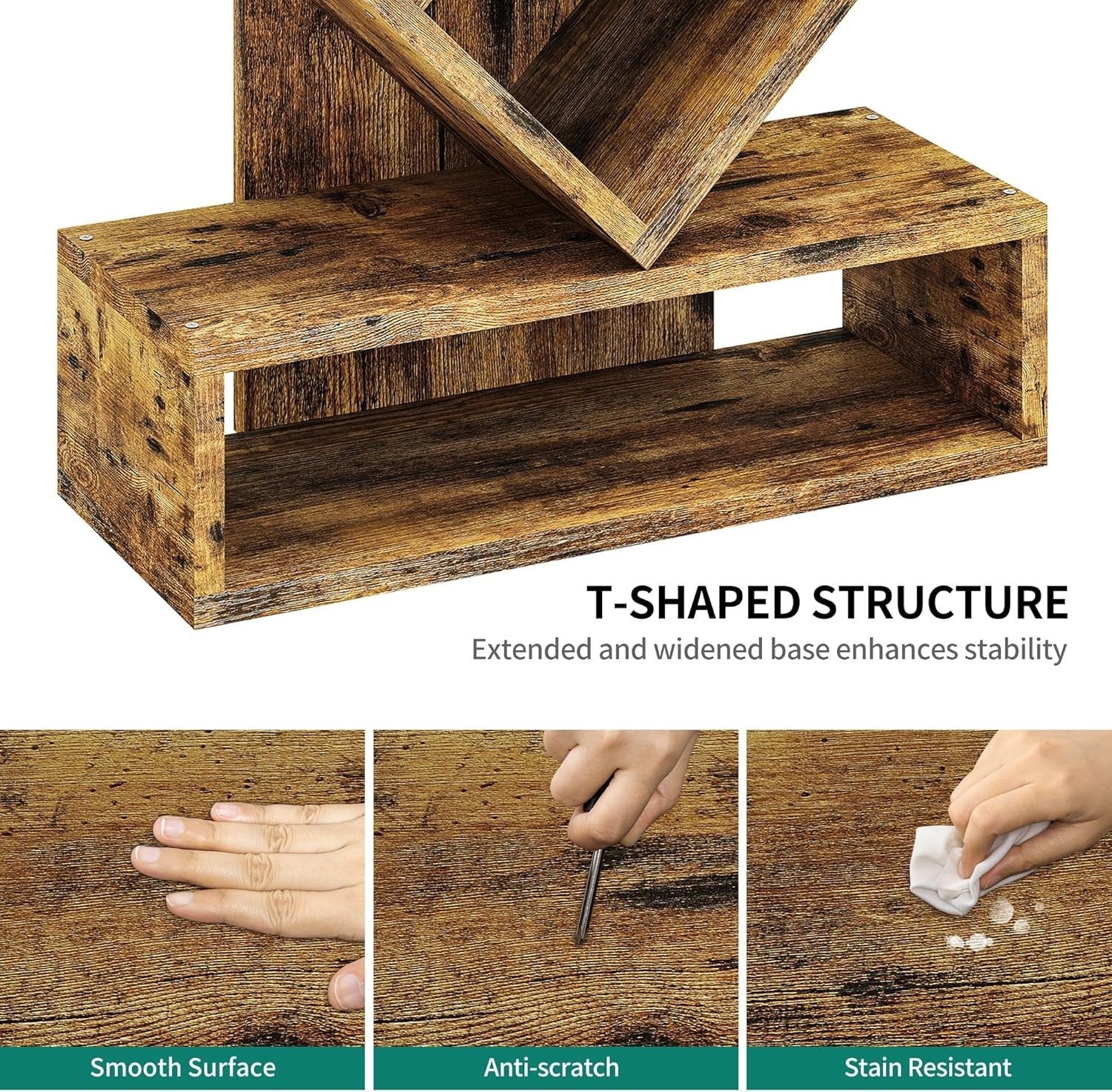 Tree Bookshelf with Drawer 5 Tier Rustic Brown  Wooden Bookcase Storage Rack