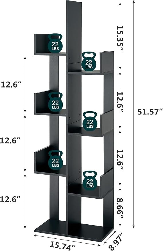 8-Tier Modern Tall Bookcase – Slim S-Shaped Display Shelf for Bedroom Living