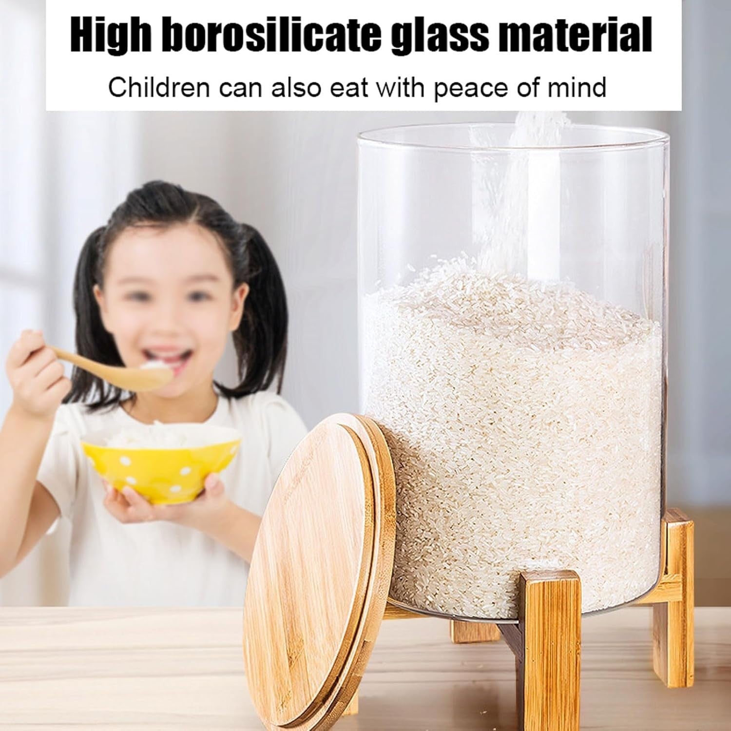 Glass Rice Dispenser 7.5L Airtight Grain Storage Container Kitchen Bin