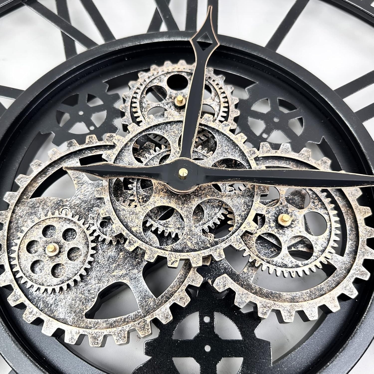 Oversized Industrial Steampunk Wall Clock 24" Silent Moving Gears Decor