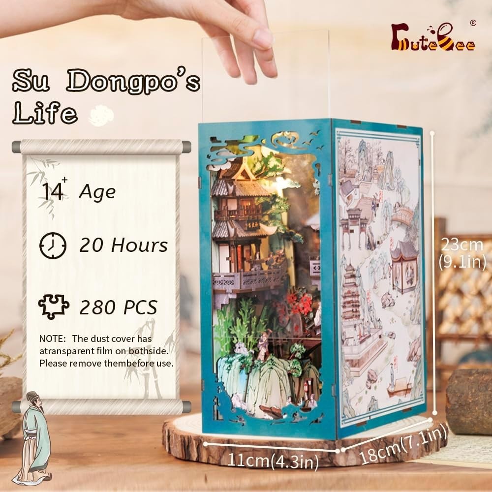 DIY Book Nook Kit Miniature Library LED Bookshelf Decor Puzzle Gift