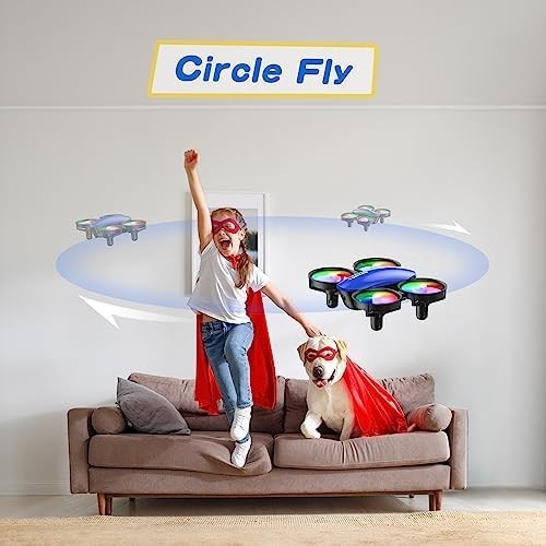Mini LED Drone for Kids with 3D Flip, 5 Light Modes & 2 Batteries – Blue