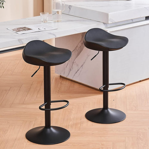 Black PU Leather Swivel Bar Stools Set of 2 Height Adjustable Kitchen Counter