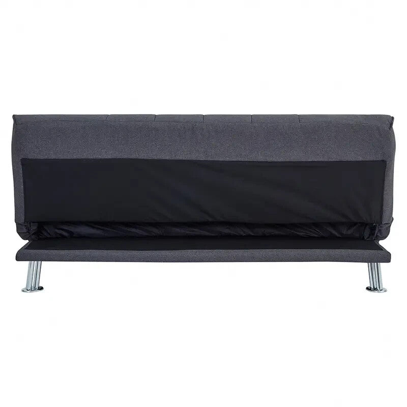 3 Seater Charcoal Sofa Bed Fabric Clic Clac Tufted Chrome Legs Modern Grey