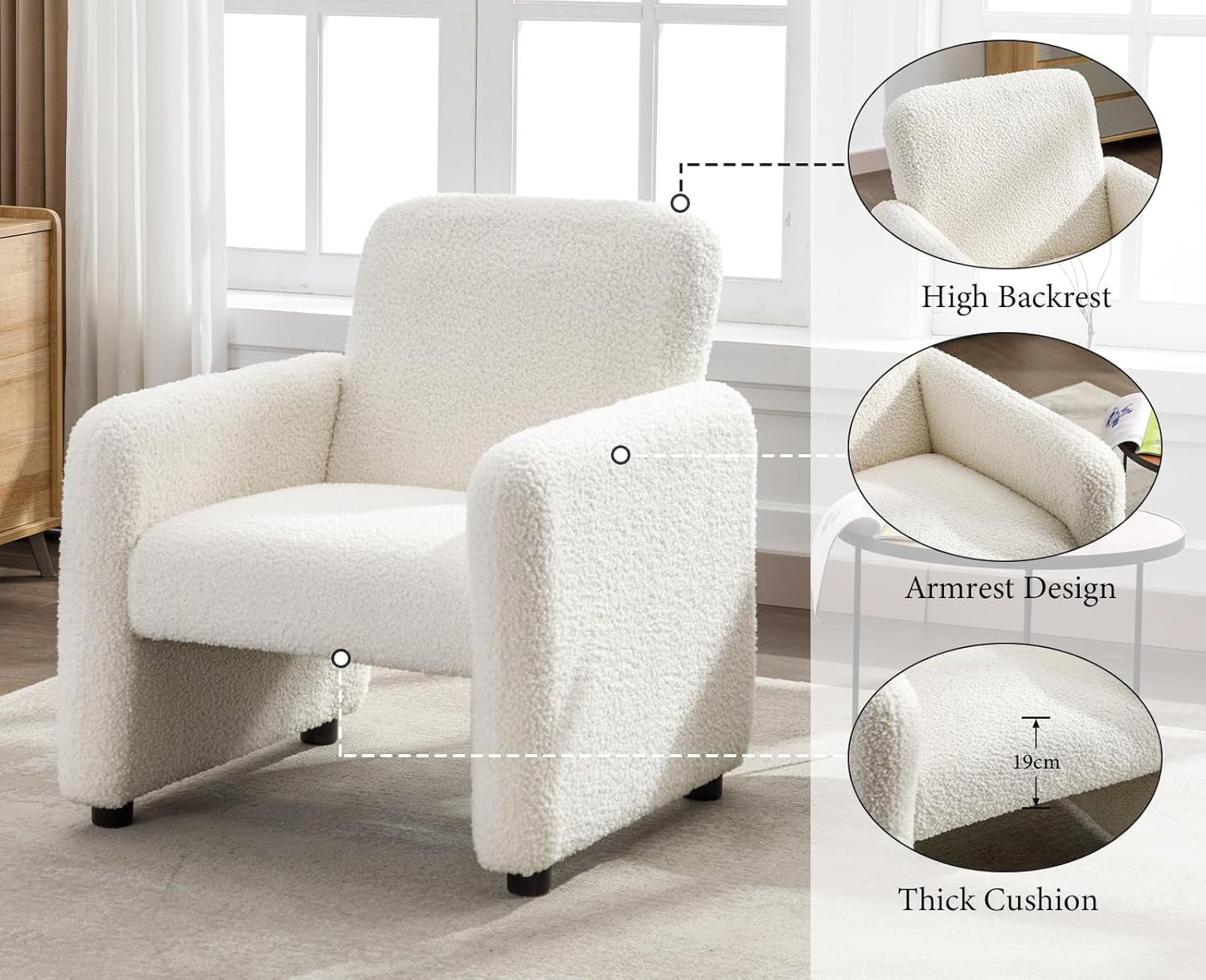 Sherpa Tub Chair White Upholstered Accent Armchair