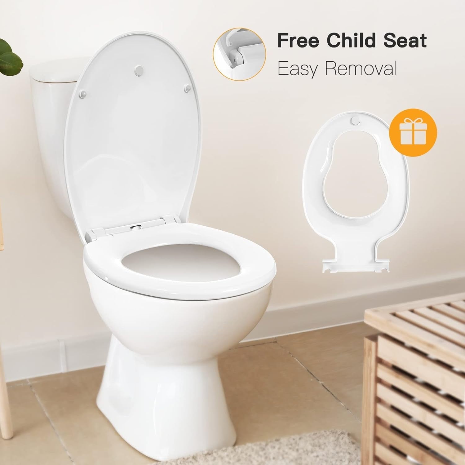 Family Toilet Seat Soft Close Removable Child Seat Quick Release Top Fix White