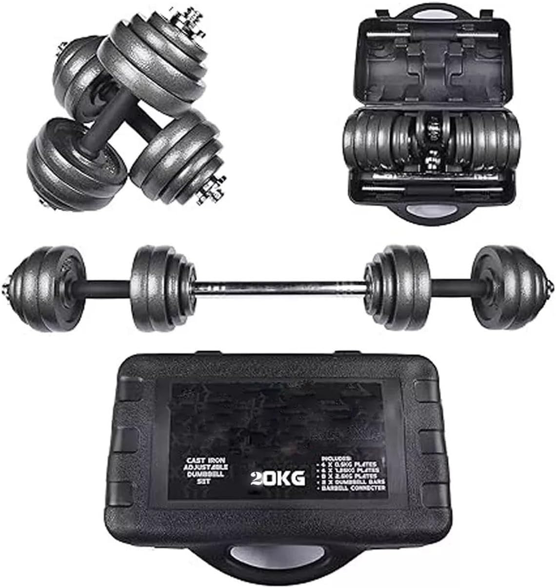 Cast Iron Adjustable Dumbbell Barbell Set 15kg Home Gym Strength Training