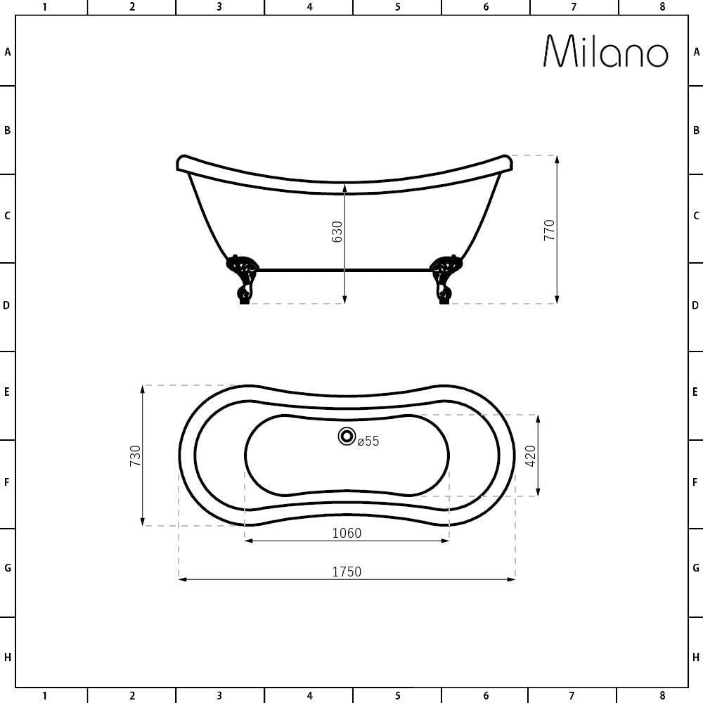 White Double Ended Freestanding Slipper Bath 1750x730mm Gold Claw Feet
